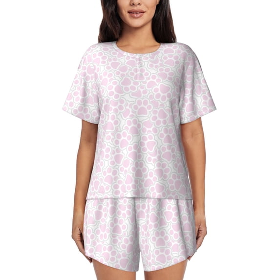 Fuzoiu Cat Paw Print Women's Short-Sleeved Pajama Set,Lounge Sleepwear Set,Womens Pajama Sets 2 Piece,Button-Up Top and Shorts with Pockets-4X-Large