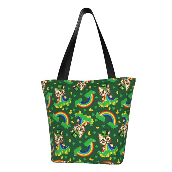 Fuzoiu Cat St Patrick's day Print Large Capacity Shoulder Bag for Women,Large Capacity Office Purse,Laptop Tote Bag,Casual Everyday Tote for Work Beach Travel and Shopping Grocery