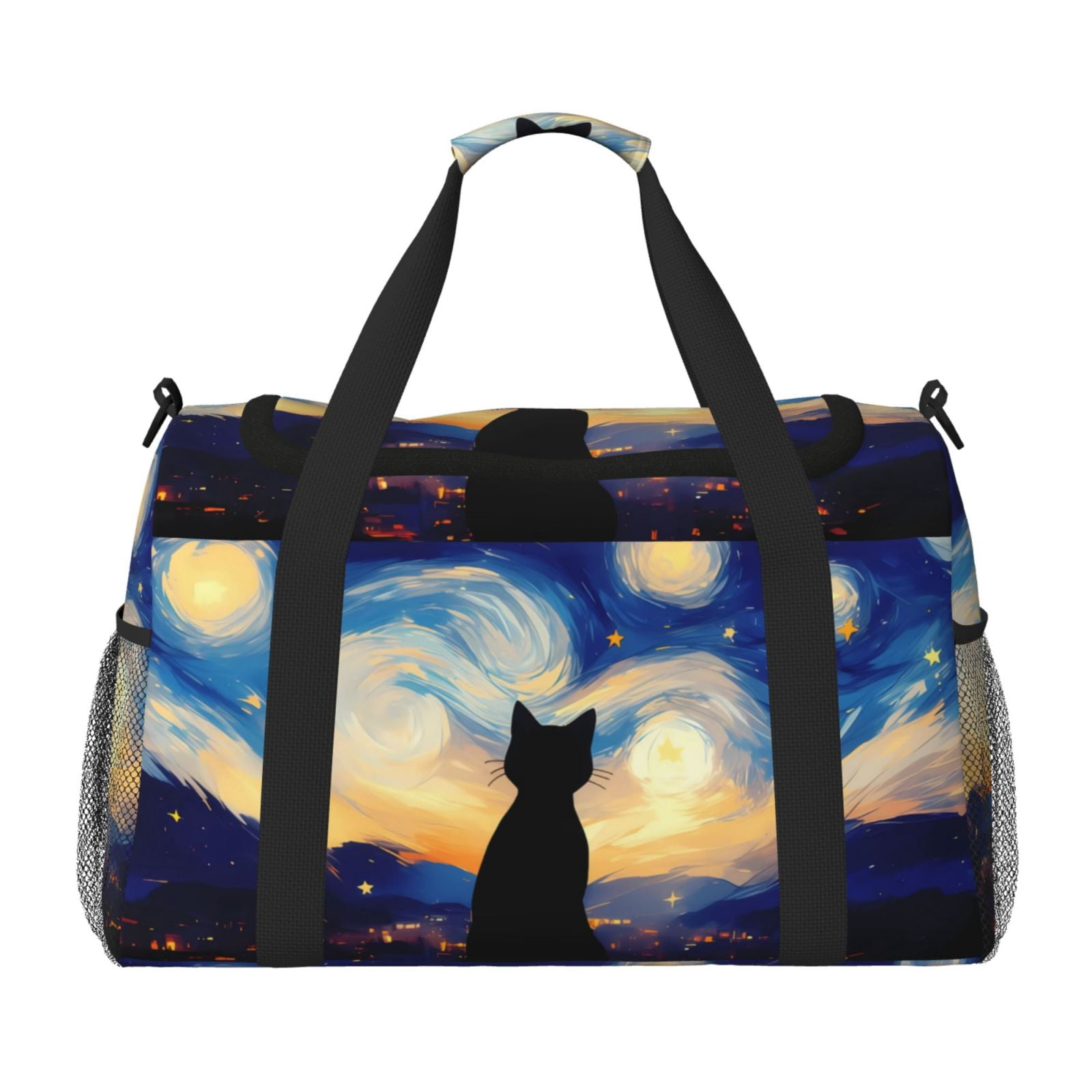 Fuzoiu Cat Under Starry Skies Print Travel Duffle Bag,Carry On Tote Bags,Duffel Bag,Sport Gym Bag, Hospital Bag for Labor and Delivery, Overnight Bag,Luggage Bag