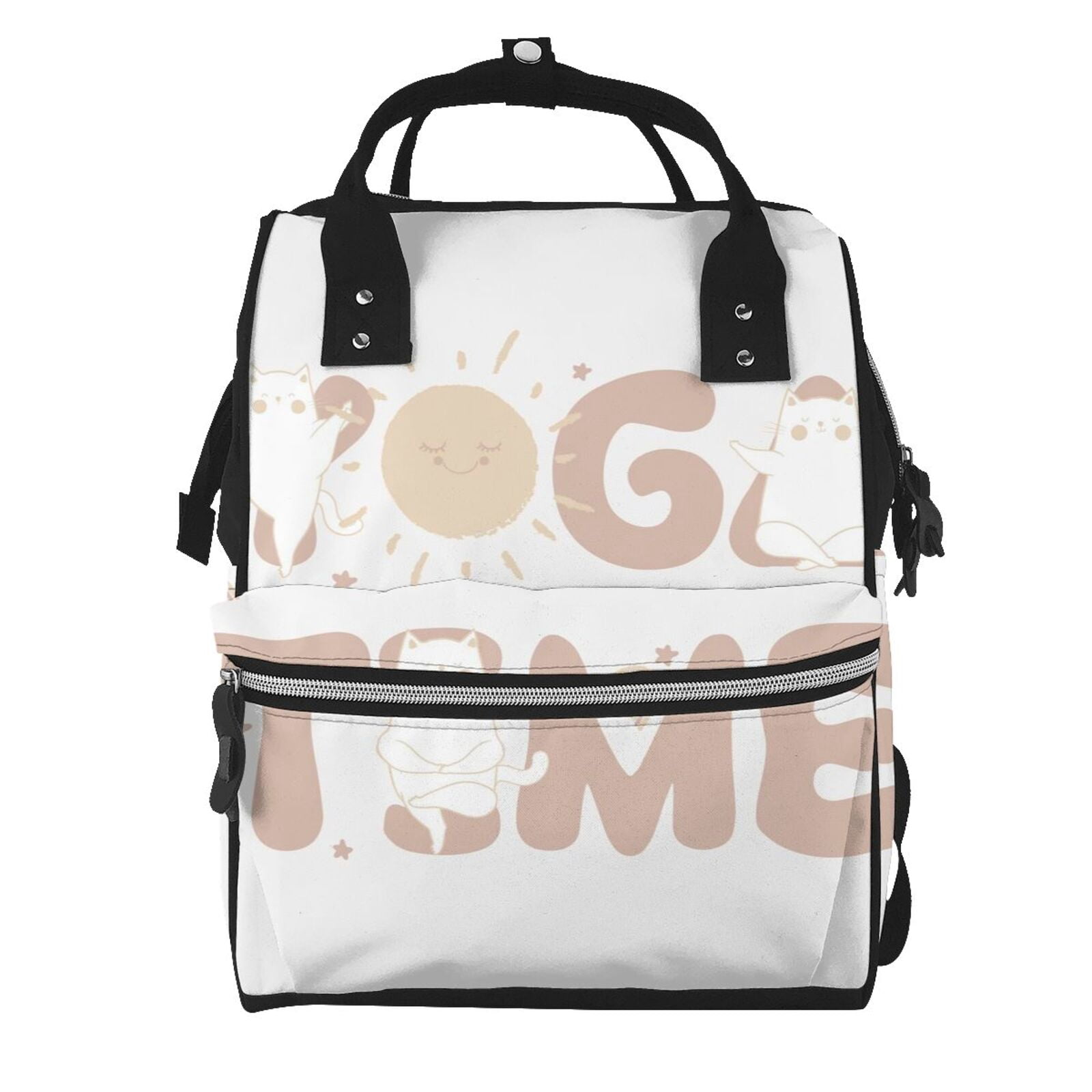 Fuzoiu Cat Yoga Time Print Diaper Bag Backpack,Baby Essentials Travel Tote,Multi function Waterproof Diaper Bag, Travel Essentials Baby Bag - Unisex