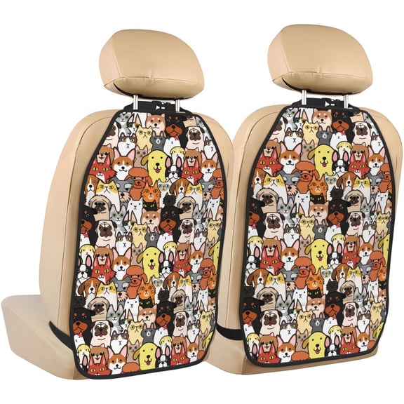 Fuzoiu Cats & Dogs Group Print 2 Pack Kick Mat Back Seat Protector With 3 Storage Pockets, Universal Car Seat Back Organizer For Kids Pets, Waterproof Backseat Protector For Most Car