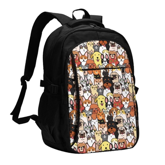Fuzoiu Cats & Dogs Group Print USB Backpack with Charging Port,Laptop Backpack,Business Travel Durable Laptops Backpack, for School, Work, Travel & Outdoor Activities