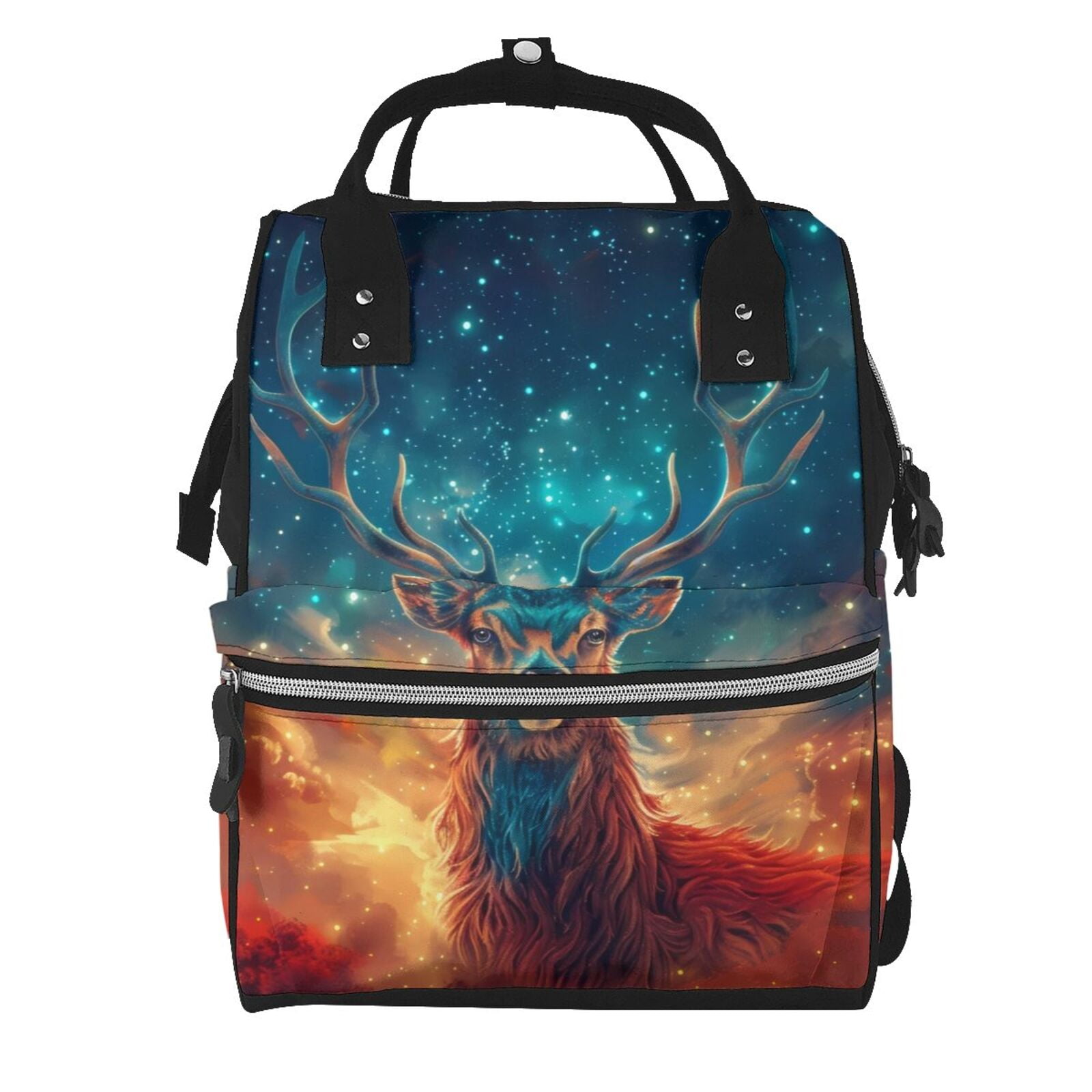 Fuzoiu Celestial Stag Cosmic Glow Print Diaper Bag Backpack,Baby Essentials Travel Tote,Multi function Waterproof Diaper Bag, Travel Essentials Baby Bag - Unisex