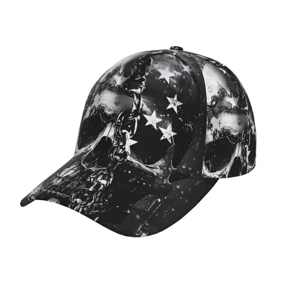Fuzoiu Chained Skull Artwork Print Adjustable Baseball Cap for Men and Women, Unisex Sports Hat, Sun Protection Hat for Running Workouts and Outdoor Activities All Seasons