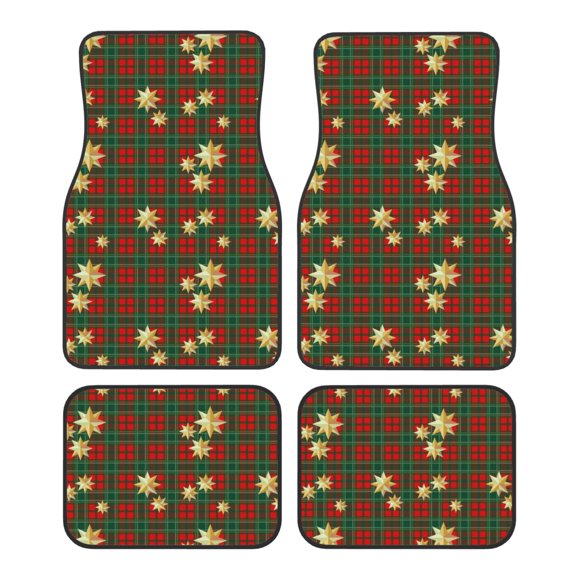 Fuzoiu Checkered With Golden Stars Print Carpet Floor Mats for Car,Car Foot Mat Set,Universal Fit 4 Piece Mat Pad Set,Fits Most Cars Trucks Vans Sedans SUV Auto Carpet Mat Se