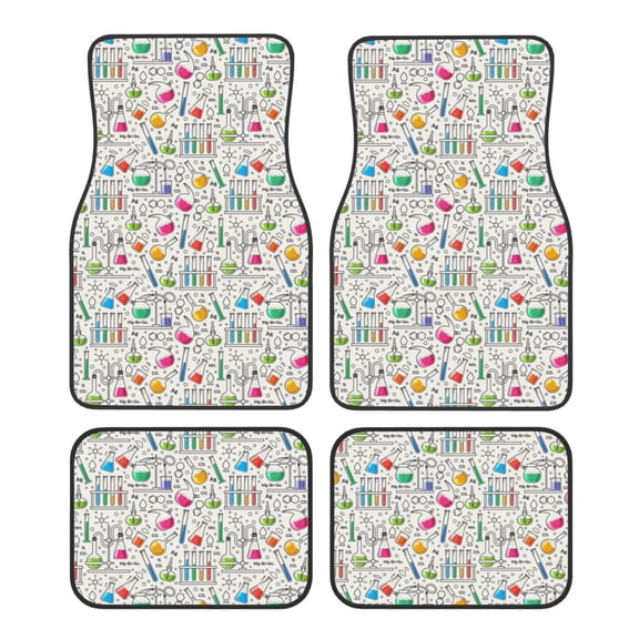 Fuzoiu Chemical Flasks And Test Tubes Print Carpet Floor Mats for Car,Car Foot Mat Set,Universal Fit 4 Piece Mat Pad Set,Fits Most Cars Trucks Vans Sedans SUV Auto Carpet Mat Se