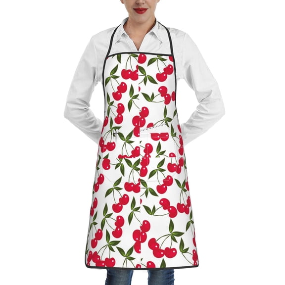Fuzoiu Cherry_1 Print Kitchen Cooking Aprons,Kitchen Cooking BBQ Aprons,Chef Apron with 2 Pockets for Men Women,Art Aprons for Painting Pottery Ceramics