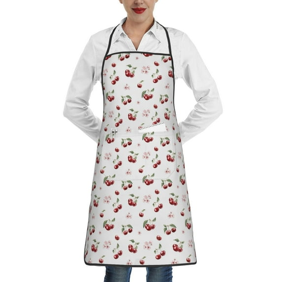 Fuzoiu Cherry Berries Print Kitchen Cooking Aprons,Kitchen Cooking BBQ Aprons,Chef Apron with 2 Pockets for Men Women,Art Aprons for Painting Pottery Ceramics