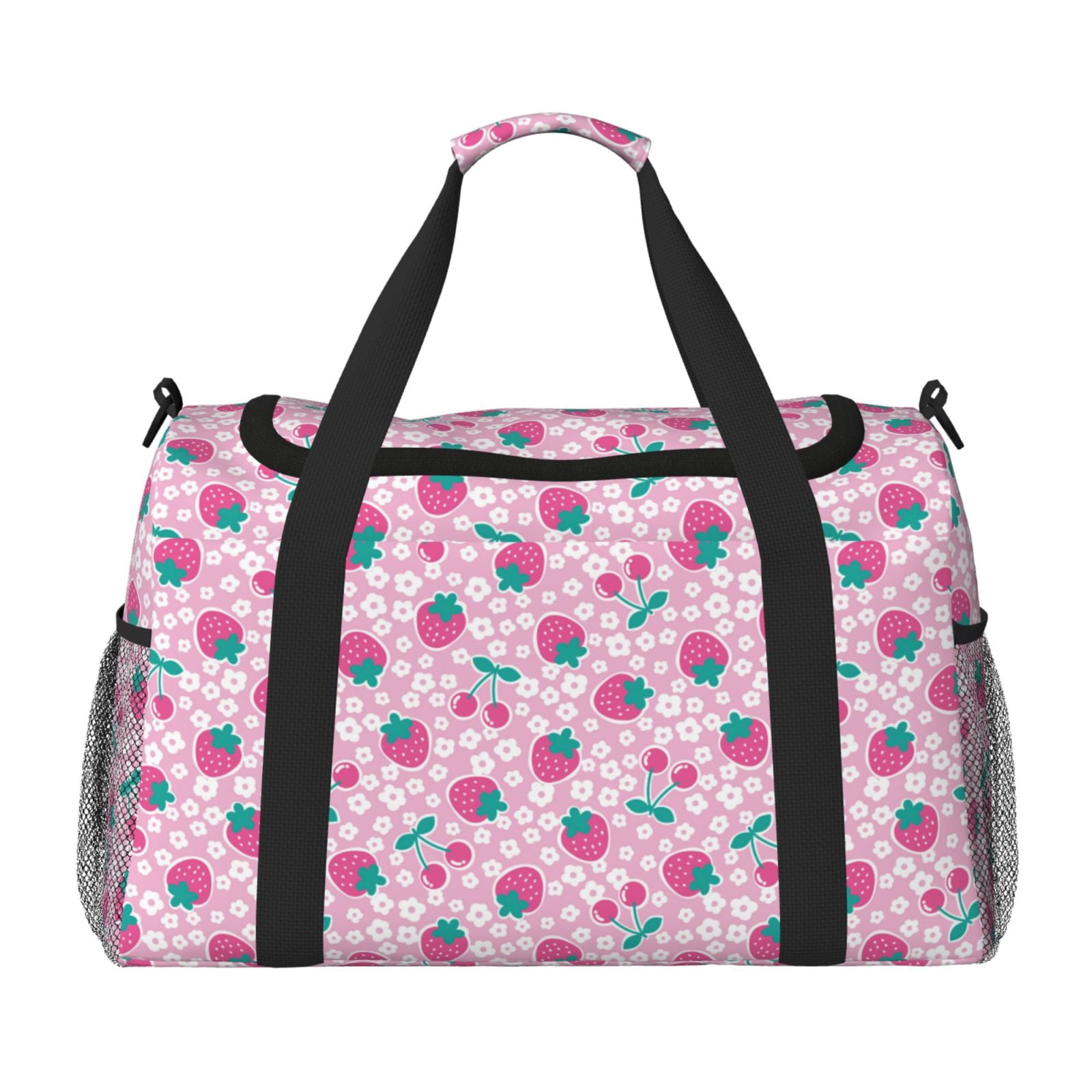 Fuzoiu Cherry Strawberry Print Travel Duffle Bag,Carry On Tote Bags,Duffel Bag,Sport Gym Bag, Hospital Bag for Labor and Delivery, Overnight Bag,Luggage Bag