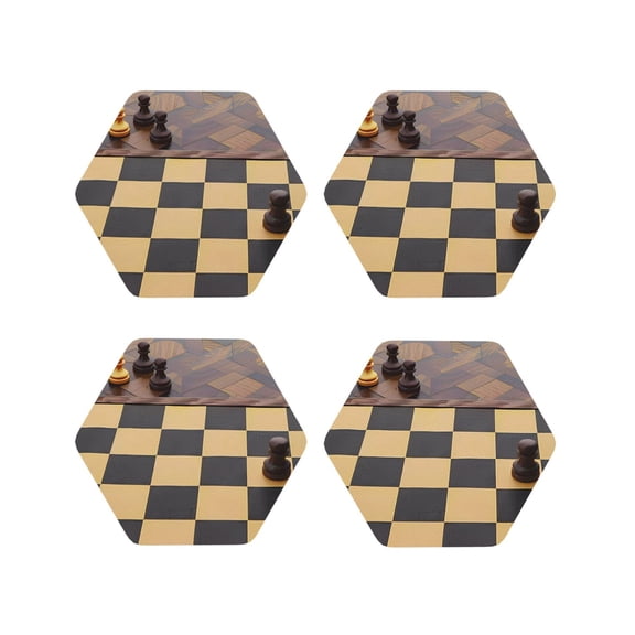 Fuzoiu Chess Board With Pawns Print Leather Coasters Set,Drink Coasters Set of 4,for Tabletop Protection, Durable PVC Coasters,Home Décor and Housewarming Gift-Hexagon