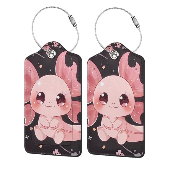 Fuzoiu Chibi Axolotl Sakura Fantasy Print Premium Leather Luggage Tag,Travel Accessory,Luggage Tag for Suitcase Baggage Handbag Travel Bag,Name Card & Privacy Cover-4 PCS