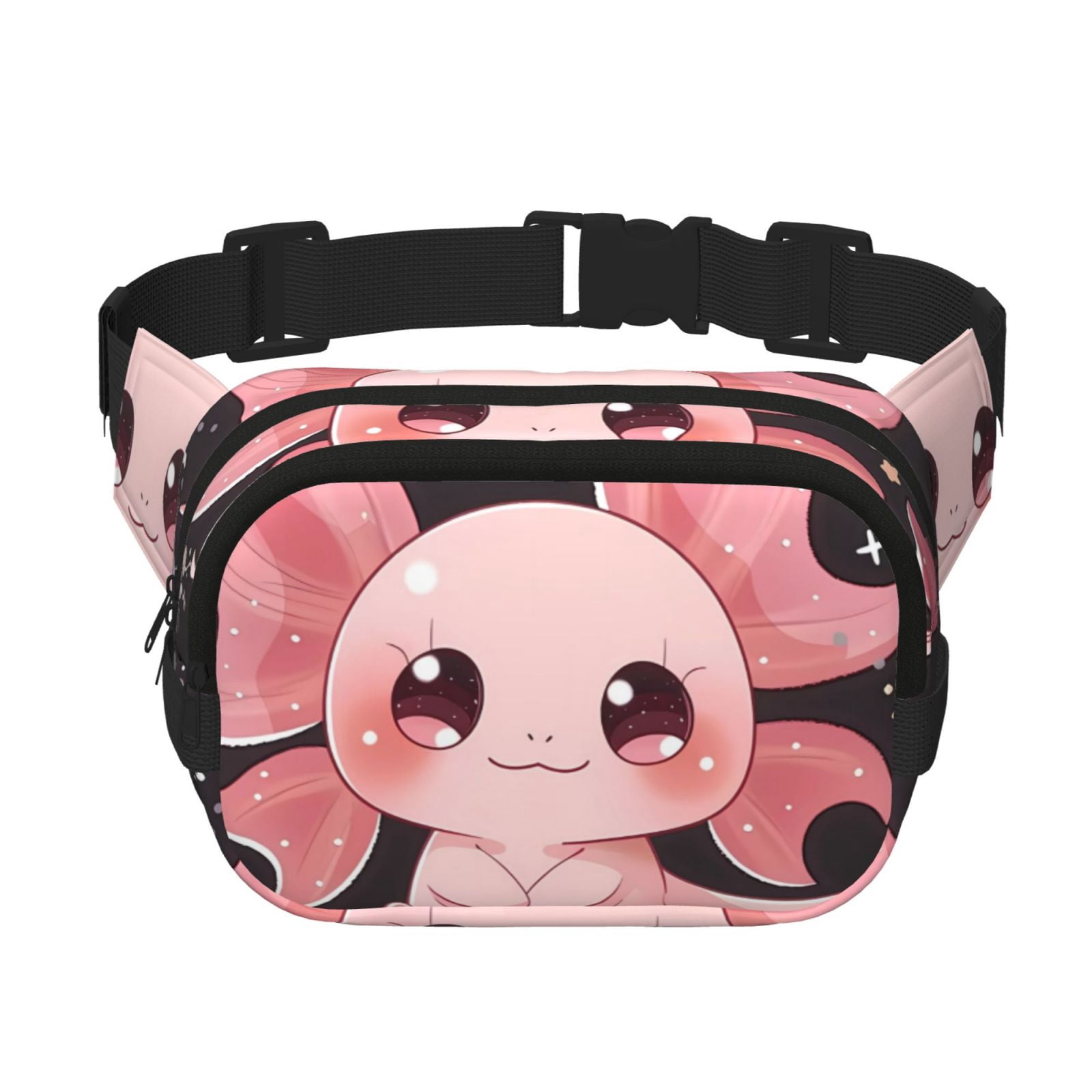 Fuzoiu Chibi Axolotl Sakura Fantasy Print Unisex Square Double Layer Waist Bag,Crossbody Fanny Pack Travel Workout Accessory