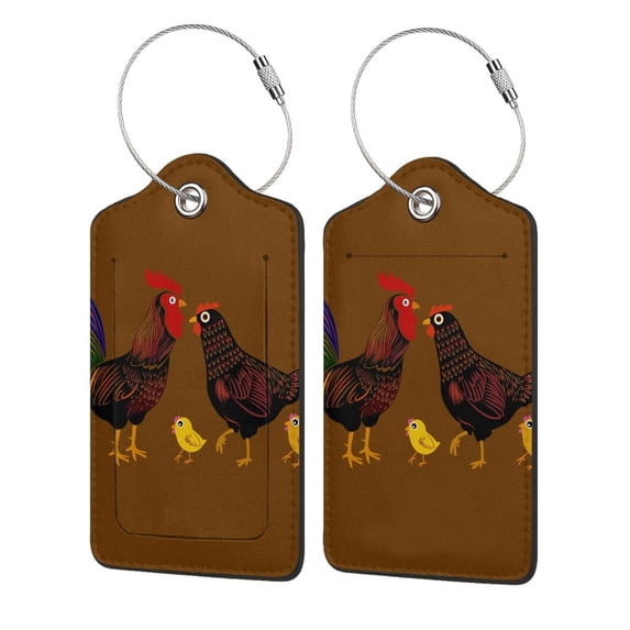 Fuzoiu Chicken Farm Animal Print Premium Leather Luggage Tag,Travel Accessory,Luggage Tag for Suitcase Baggage Handbag Travel Bag,Name Card & Privacy Cover-4 PCS