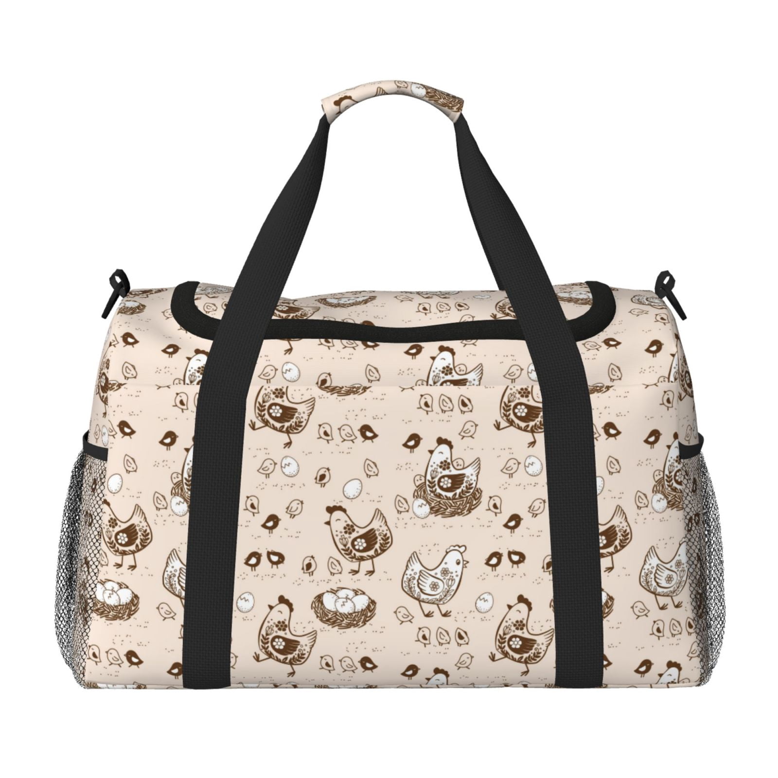 Fuzoiu Chicken With Floral Print Travel Duffle Bag,Carry On Tote Bags,Duffel Bag,Sport Gym Bag, Hospital Bag for Labor and Delivery, Overnight Bag,Luggage Bag