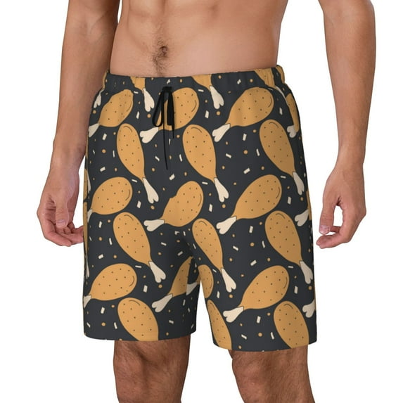 Fuzoiu Chicken Legs Print Men's Swim Shorts,Quick-Dry Double-Layer Swim Trunks,Board Trunks,Beach Shorts Swimwear Bathing Suits-
