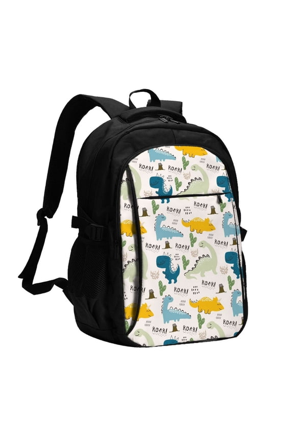 Childish Dinosaur Print USB Backpack with Charging Port,Laptop Backpack,Business Travel Durable Laptops Backpack, for School, Work, Travel & Outdoor Activities