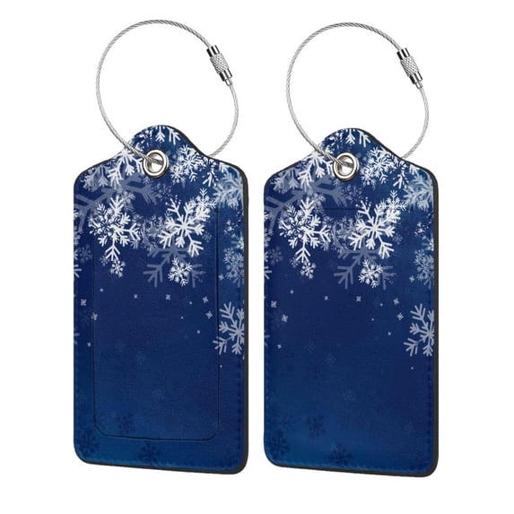 Fuzoiu Christmas Blue Print Premium Leather Luggage Tag,Travel Accessory,Luggage Tag for Suitcase Baggage Handbag Travel Bag,Name Card & Privacy Cover-2 PCS