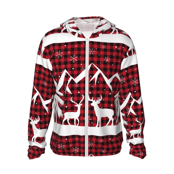 Fuzoiu Christmas Buffalo Plaid Print Unisex Sun Protection Hoodie,UPF 50+ Light Jacket,Full Zip Sun Protection Hoodie,Long Sleeve Sun Shirts,for Outdoor Activities-Small