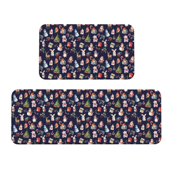 Fuzoiu Christmas Critters Delight Print Kitchen Floor Mat 2 Sets,Kitchen Rugs and Mats,,Non Skid Waterproof Kitchen Floor Mat for Kitchen,Home Office,Sink,Laundry