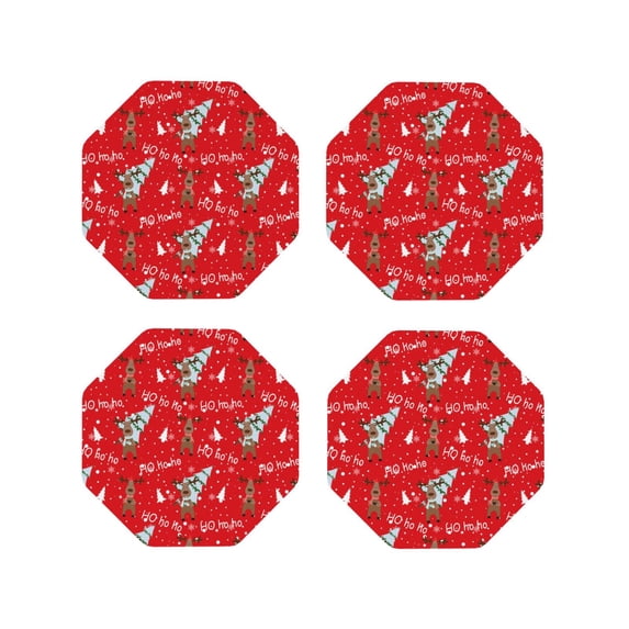 Fuzoiu Christmas Deer 1 Print Leather Coasters Set,Drink Coasters Set of 4,for Tabletop Protection, Durable PVC Coasters,Home Décor and Housewarming Gift-Octagon
