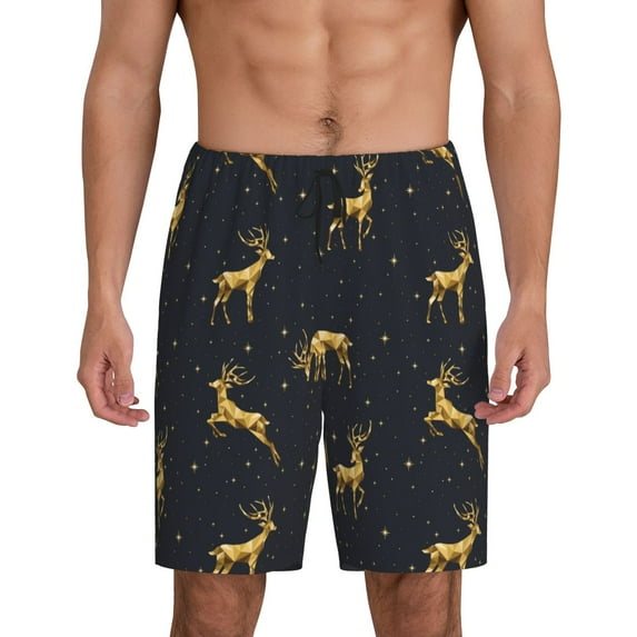 Fuzoiu Christmas Deers Print Pajama Shorts for Men, Men's Pajama Bottoms,Mens Lounge Sleepwear,Pajama Pants with Pocket-Medium