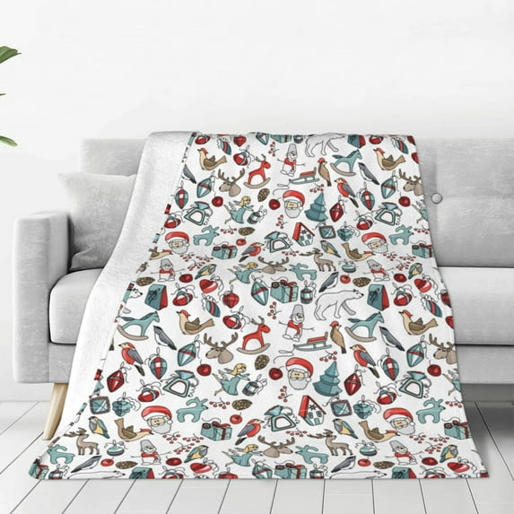 Fuzoiu Christmas Elements Print Ultra-Soft Micro Fleece Blanket,All Seasons Flannel Throw, Lightweight Blanket for Bed, Sofa, Couch, Movie Night, Camping, and Travel-40"x30"