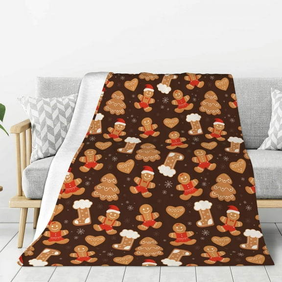 Fuzoiu Christmas Gingerbread Cookies Print Flannel Throw Blanket,Light Weight Warm Decorative,Throw Blanket Cover for Sofa, Couch, Bedroom,Travel-60"x50"