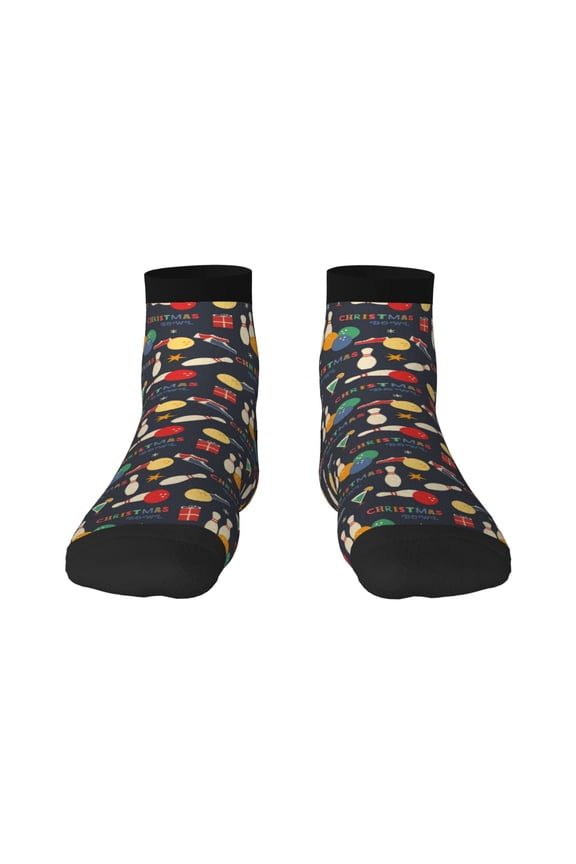 Christmas Holiday Bowling Print Adult Socks, Crew Moisture-wicking Socks, Unisex Cushion Crew Socks,Casual Sports Ankle Socks