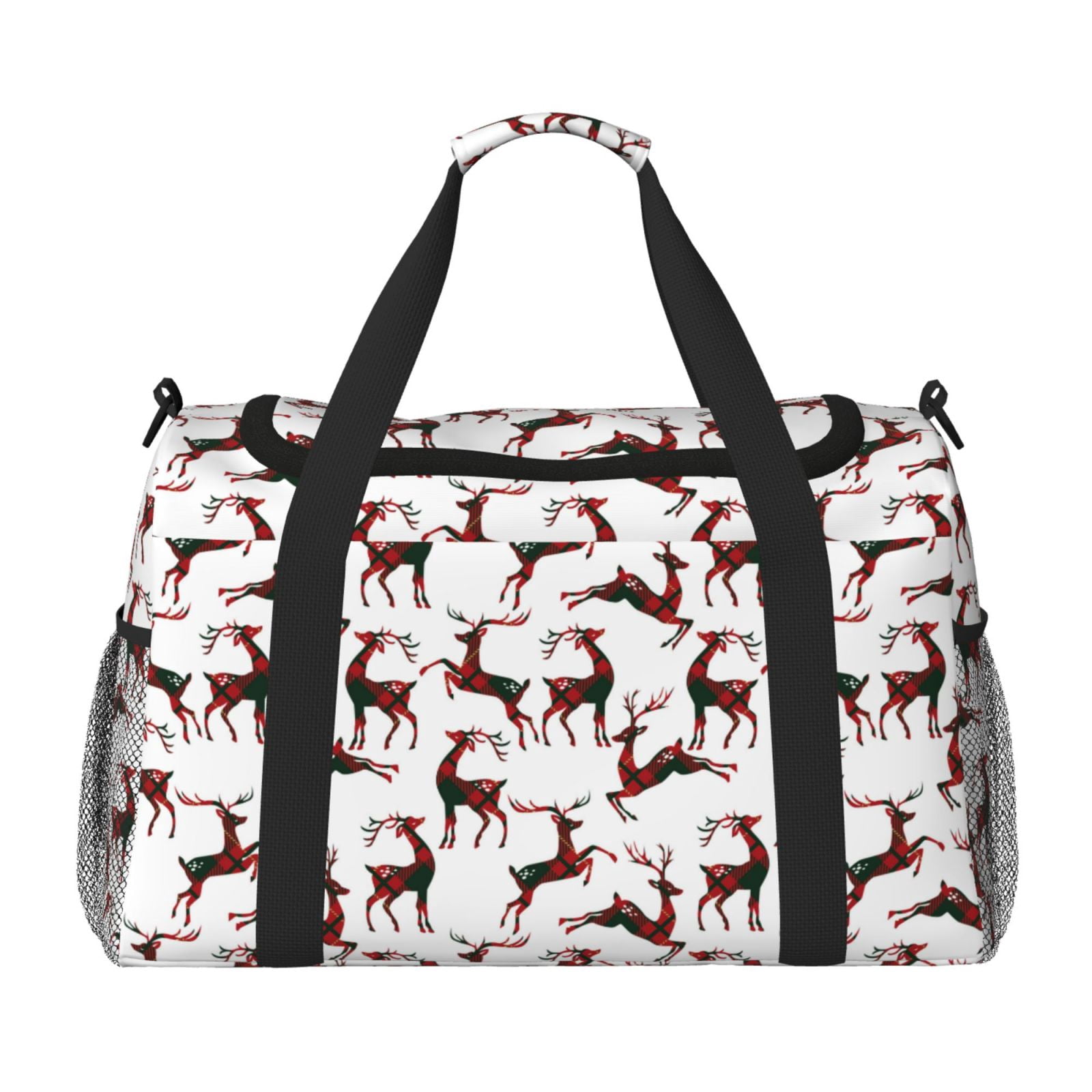 Fuzoiu Christmas Plaid Moose Print Travel Duffle Bag,Carry On Tote Bags,Duffel Bag,Sport Gym Bag, Hospital Bag for Labor and Delivery, Overnight Bag,Luggage Bag