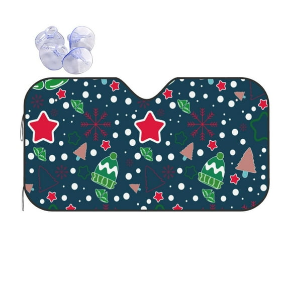 Fuzoiu Christmas Print Car Windshield Sun Shade,Block Uv Rays Sunshade,Foldable Front Window Sun Visor Protector for Car,SUV,Truck-Keep Vehicle Cool-Christmas