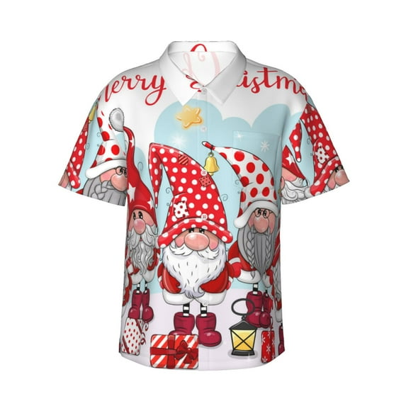 Fuzoiu Christmas Print Hawaiian Shirt for Men, Summer Beach Casual Short Sleeve Button Down Shirts, Men’s Beach Summer Shirts with Pocket,Medium