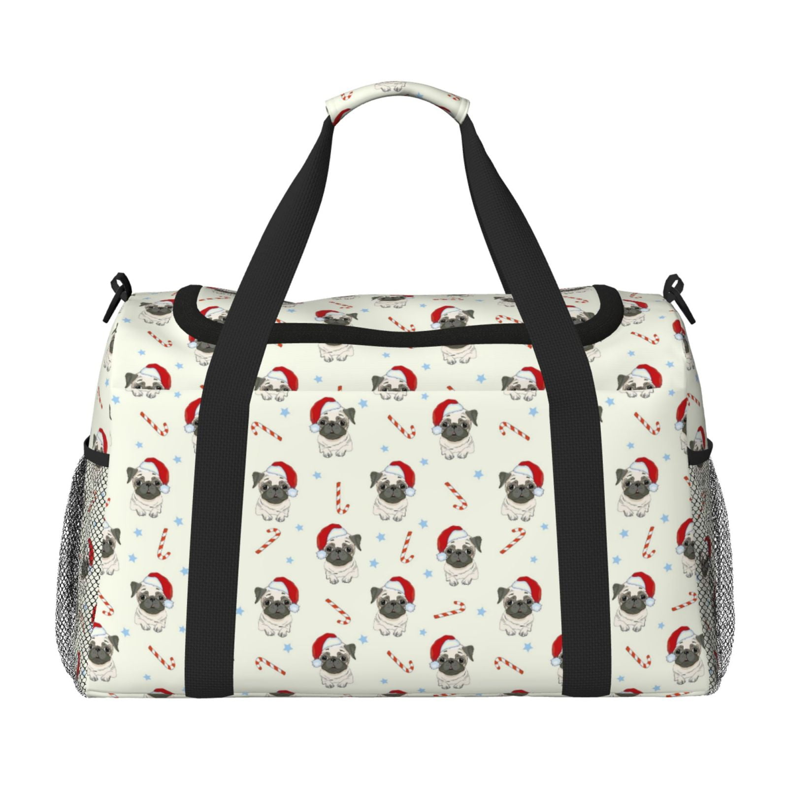 Fuzoiu Christmas Pug Dog Print Travel Duffle Bag,Carry On Tote Bags,Duffel Bag,Sport Gym Bag, Hospital Bag for Labor and Delivery, Overnight Bag,Luggage Bag