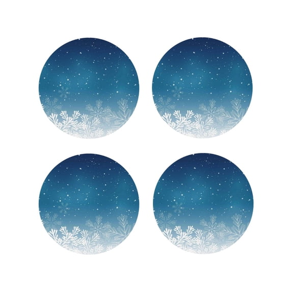 Fuzoiu Christmas Snowflakes Print Leather Coasters Set,Drink Coasters Set of 4,for Tabletop Protection, Durable PVC Coasters,Home Décor and Housewarming Gift-Round Shape