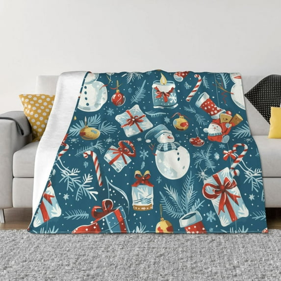 Fuzoiu Christmas Snowman Gift Print Flannel Blanket,Throw Blanket,Flannel Home Decor,Fleece Bed Blankets,Cozy Soft Blanket for Bed, Sofa, Camping, and Travel-50"x40"