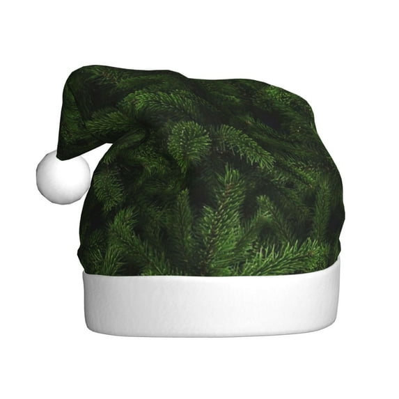 Fuzoiu Christmas Tree Branches Print Santa Hat Christmas Hat for Adults,Santa Hats with Pompom, Unisex Xmas Holiday Hat for Christmas New Year Festive Party Supplies