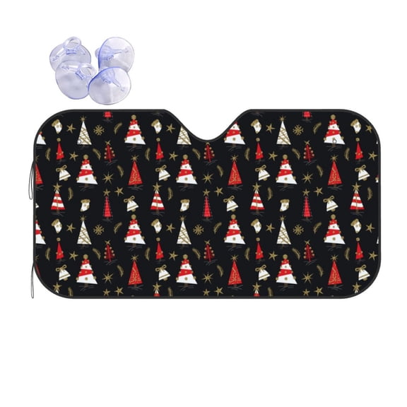 Fuzoiu Christmas Tree and Gold Socks Print Car Windshield Sun Shade,Block Uv Rays Sunshade,Foldable Front Window Sun Visor Protector for Car,SUV,Truck-Keep Vehicle Cool-Christmas Tree and Gold Socks