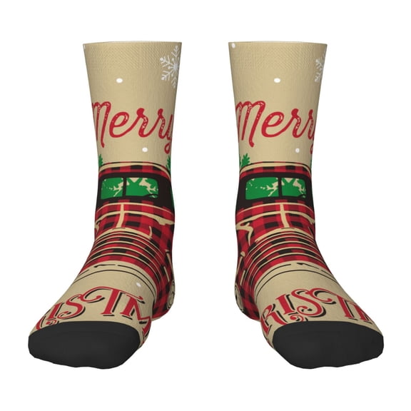 Fuzoiu Christmas Vintage Red Truck Print Kids Socks For Boys Girls,Grip Crew Socks with Non Slip,Lightweight Stretch Crew Socks,Toddlers Crew Boot Socks