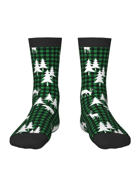 Christmas tree green plaid Print Kids Socks For Boys Girls,Grip Crew Socks with Non Slip,Lightweight Stretch Crew Socks,Toddlers Crew Boot Socks