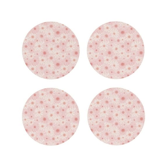 Fuzoiu Chrysanthemum Print Leather Coasters Set,Drink Coasters Set of 4,for Tabletop Protection, Durable PVC Coasters,Home Décor and Housewarming Gift-Round Shape