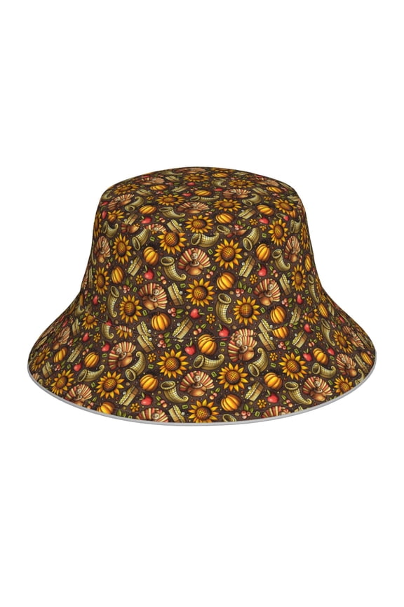 Chrysanthemum turkey Print Reflective Bucket Hat,Outdoor Hat for Men and Women,Bucket Hat for Travel Fishing Hunting Summer Camp