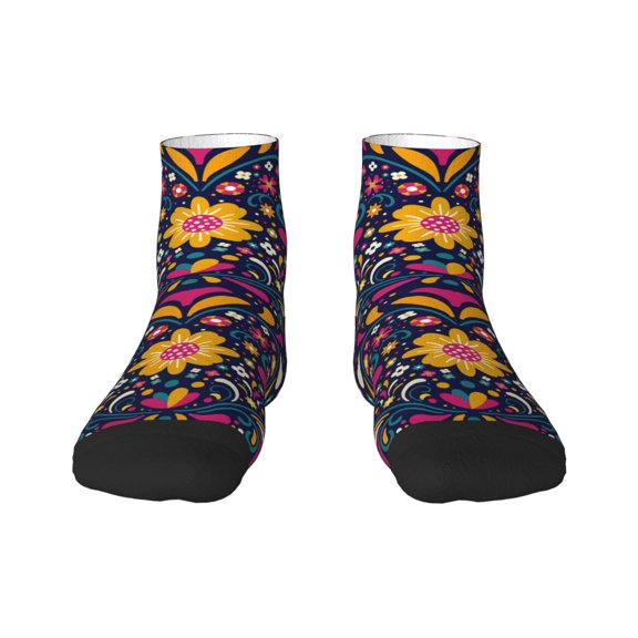 Fuzoiu Cinco De Mayo Floral Print Adult Socks, Crew Moisture-wicking Socks, Unisex Cushion Crew Socks,Casual Sports Ankle Socks