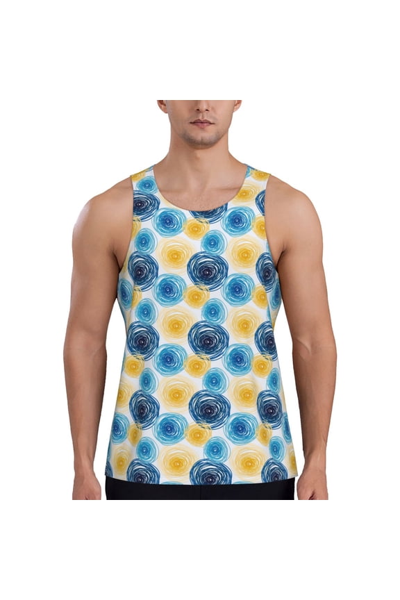 Circular Print Men's Workout Tank Tops,Sleeveless Gym Shirt Quick Dry,Fitness Bodybuilding T-Shirt,Muscle Athletic Workout Tee-Medium