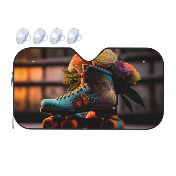 Fuzoiu Classic Floral Blue Skate Shoes Print Car Windshield Sunshade,Foldable Reflective Sun Visor,Windshield Sun Shade,UV Rays Sun Visor Shade,Auto Front Sun Shield Shade-Small