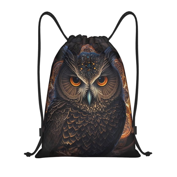Fuzoiu Classical Style Brown Owl Print Drawstring Backpack for Gym, Travel, Yoga,Sports Sackpack String Bag for Women Men-Small