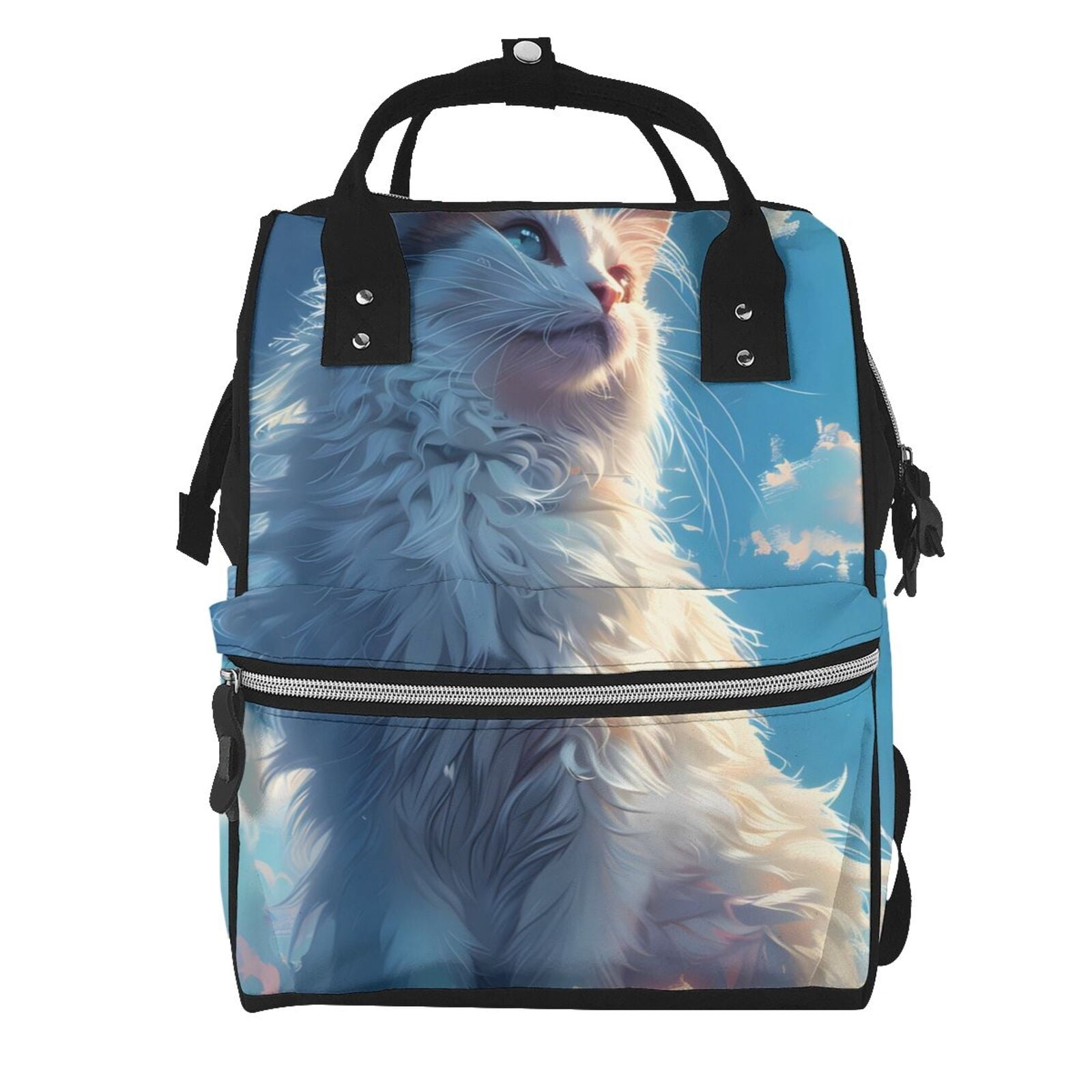 Fuzoiu Clear Sky Blue Cat Print Diaper Bag Backpack,Baby Essentials Travel Tote,Multi function Waterproof Diaper Bag, Travel Essentials Baby Bag - Unisex