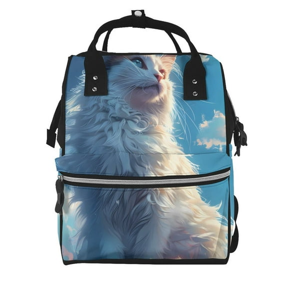 Fuzoiu Clear Sky Blue Cat Print Diaper Bag Backpack,Baby Essentials Travel Tote,Multi function Waterproof Diaper Bag, Travel Essentials Baby Bag - Unisex