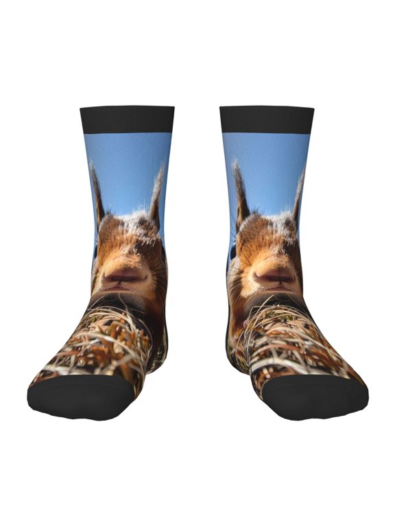 Close-Up Curious Squirrel Print Kids Socks For Boys Girls,Grip Crew Socks with Non Slip,Lightweight Stretch Crew Socks,Toddlers Crew Boot Socks