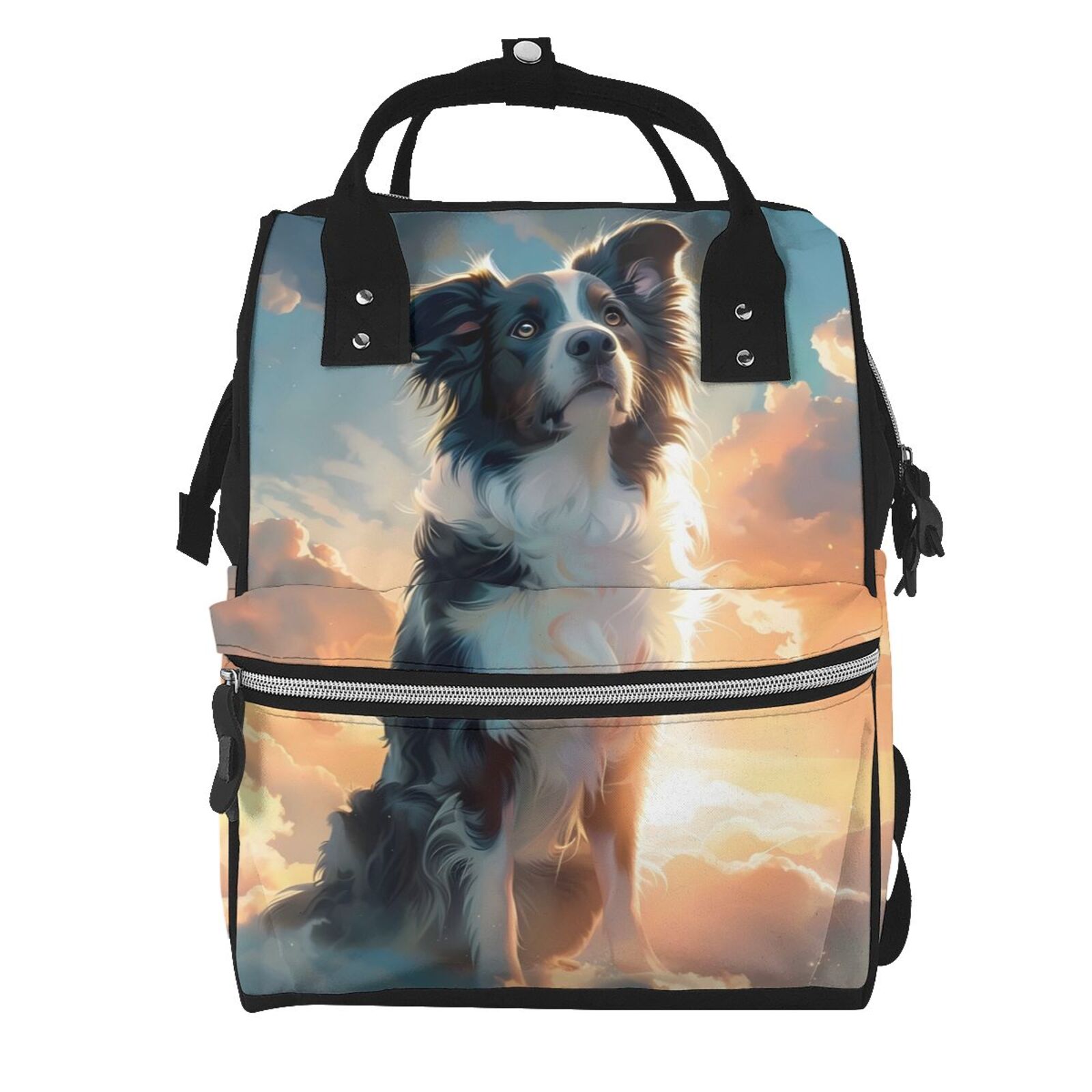Fuzoiu Cloud Border Collie Print Diaper Bag Backpack,Baby Essentials Travel Tote,Multi function Waterproof Diaper Bag, Travel Essentials Baby Bag - Unisex