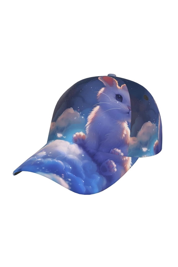 Cloud Cute Rabbit Print Adjustable Baseball Cap for Men and Women, Unisex Sports Hat, Sun Protection Hat for Running Workouts and Outdoor Activities All Seasons