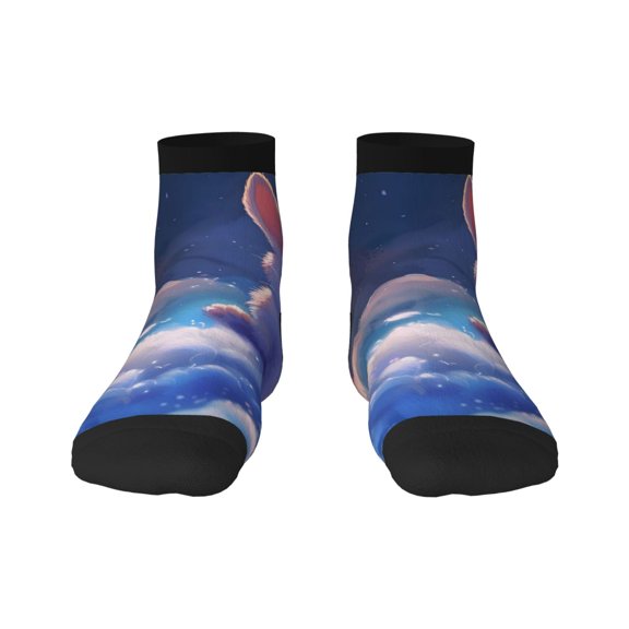 Fuzoiu Cloud Cute Rabbit Print Adult Socks, Crew Moisture-wicking Socks, Unisex Cushion Crew Socks,Casual Sports Ankle Socks